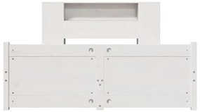Κρεβάτι Βιβλιοθήκη Χωρίς Στρώμα Λευκό 135x190 εκ Μασίφ Πεύκο - Λευκό