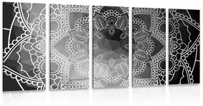 Εικόνα 5 τμημάτων ασπρόμαυρη Mandala - 100x50