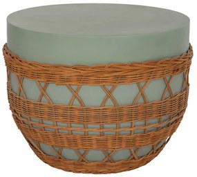 ΤΡΑΠΕΖΙ ΣΑΛΟΝΙΟΥ VILHENA HM18165 FIBER CEMENT ΠΡΑΣΙΝΟ-RATTAN ΦΥΣΙΚΟ Φ56x47Υεκ.