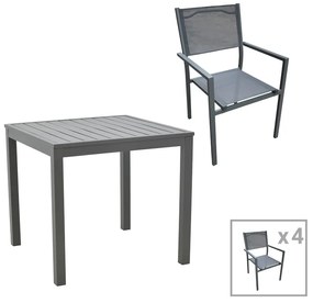 Intrahome Τραπεζαρία Moly - Kliton Ι σετ 5τεμ Intrahome ανθρακί αλουμίνιο και textilene σε ανθρακί απόχρωση 80x80x74εκ | SKU: INTRAPA-311111926