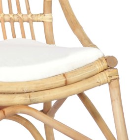 Καρέκλα από Ρατάν και Λινό Ύφασμα - Λευκό