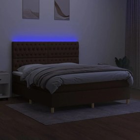 Κρεβάτι Boxspring με Στρώμα &amp; LED Σκ.Καφέ 160x200εκ. Υφασμάτινο - Καφέ