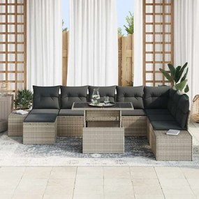 vidaXL Σετ Καναπέ Κήπου με μαξιλάρι 9 pcs Ανοιχτό γκρι