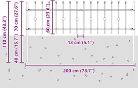 vidaXL Φράχτης με Σπίθες Μαύρο 200 x 130 εκ