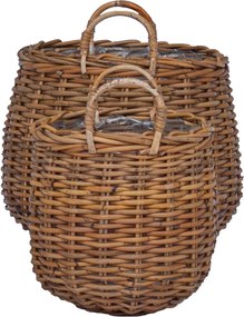 vidaXL Καλάθι Φυτών με αποθήκευση 2 pcs Καφέ Ράτταν Λατσάκ