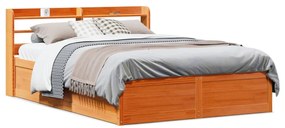 vidaXL Πλαίσιο Κρεβατιού με Κεφαλάρι Μελί 150x200εκ. Μασίφ Ξύλο Πεύκου