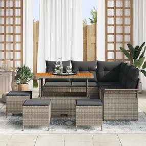 vidaXL Σετ Καναπέ Κήπου Ρυθμιζόμενο ύψος 9 pcs Γκρι συνθετικό ρατάν