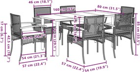 vidaXL Σετ Τραπεζαρίας Κήπου 7 τεμ. Γκρι Συνθ. Ρατάν με Μαξιλάρια