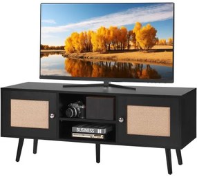 VEVOR Rattan TV Stand, Boho TV Cabinet for 55 inch TV, Mid Century Modern TV Stand, Rattan TV Console with Adjustable Shelfs for  Living Room, Media Room, Black