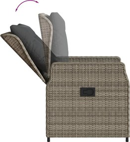 vidaXL Σετ Τραπεζαρίας Κήπου 3 τεμ. Γκρι Συνθ. Ρατάν με Μαξιλάρια