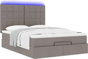 vidaXL Οθωμανικό κρεβάτι με στρώμα &amp; LEDs τεφρόχρουν χρώμα Ύφασμα