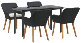 Σέτ φαγητού για κήπο με μαξιλάρι 5 pcs Μαύρο συνθετικό ρατάν