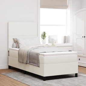 vidaXL Κρεβάτι με ελατήριο και στρώμα & LED κρέμα 80x200 εκ. κοτλέ ύφασμα