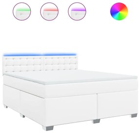 Κρεβάτι Boxspring με Στρώμα Λευκό 180x200 εκ. Συνθετικό Δέρμα - Λευκό