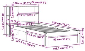 Κρεβάτι Βιβλιοθήκη Χωρίς Στρώμα 100x200 εκ Μασίφ Ξύλο Πεύκου - Καφέ