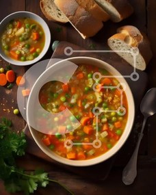 Σετ των 2 Intra Συλλεκτικό Ξύλινο Παζλ Plywood  4mm - Μπολ με νόστιμη σούπα λαχανικών με ψωμί στο πλάι Σε Ξύλινο Κουτί - Διαστάσεις: 10x10 cm – 25 κομμάτια