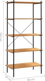 vidaXL Ραφιέρα 5 Επιπέδων Μαύρη και Δρυς 80 x 40 x 163 εκ.