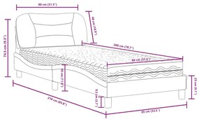 Κρεβάτι με Στρώμα Taupe 80x200 εκ. Υφασμάτινο - Μπεζ-Γκρι