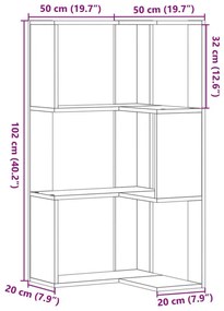 Βιβλιοθήκη Γωνιακή 3 Επ. Καπνιστή Δρυς 50x50x102εκ Επεξ. Ξύλο - Καφέ