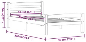 vidaXL Πλαίσιο Κρεβατιού Λευκό 90 x 200 εκ. από Μασίφ Ξύλο Πεύκου