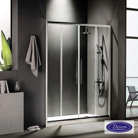 Συρόμενη διπλή πόρτα καμπίνας ντουζιέρας Flow 180 ύψους 195εκ. ρυθμιζόμενη από 177 έως 181εκ. Devon Clean Glass Chrome SL2F180C-100