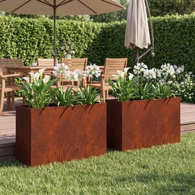 vidaXL Γλάστρα Κήπου 2 τμχ. Σκ rusty 80 x 20 x 49 εκ