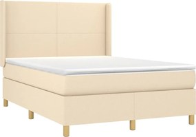 vidaXL Κρεβάτι Boxspring με Στρώμα &amp; LED Κρεμ 140x200 εκ. Υφασμάτινο