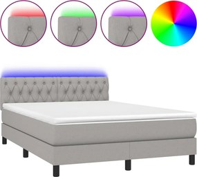 vidaXL Κρεβάτι Boxspring με Στρώμα &amp; LED Αν.Γκρι 140x200 εκ Υφασμάτινο