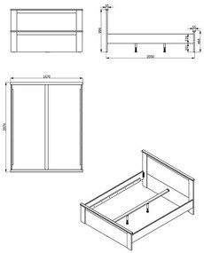 Ξύλινο Κρεβάτι Kent BK 160 Γκρί Δρύς - Λευκό Δρύς 160x200 εκ. 167x208x100 εκ.