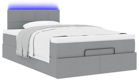 vidaXL Οθωμανικό κρεβάτι με στρώμα & LEDs Ανοιχτό γκρι Ύφασμα
