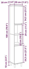 Ντουλάπι Μπάνιου Sonoma Δρυς 30x30x190 εκ. Επεξεργασμένο Ξύλο - Καφέ