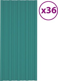 vidaXL Πάνελ οροφής 36 τεμ. Πράσινο 100 x 45 cm Γαλβανισμένος χάλυβας