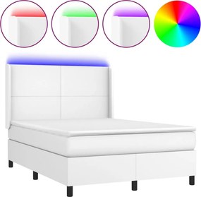 vidaXL Κρεβάτι Boxspring με Στρώμα &amp; LED Λευκό 140x190 εκ. Συνθ. Δέρμα