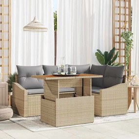 vidaXL Σετ Καναπέ Κήπου με αποθήκευση 5 pcs Μπεζ Πολυ ράταν