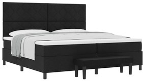 vidaXL Box Spring Bed με Στρώμα & Πάγκο Μαύρο 200x200 εκ. Ύφασμα