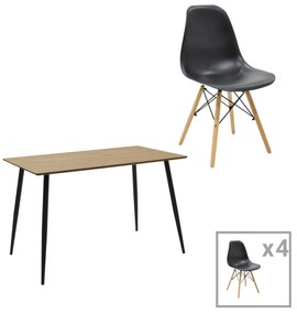 Intrahome Τραπεζαρία EVERESTA-Cuba σετ 5τεμ Intrahome MDF-PP σε μαύρη-sonoma απόχρωση 120x70x76εκ | SKU: INTRAPA-311112134