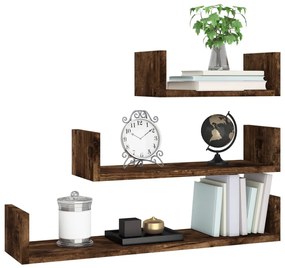 vidaXL Ράφια Τοίχου 3 τεμ. Καπνιστή Δρυς από Επεξεργασμένο Ξύλο