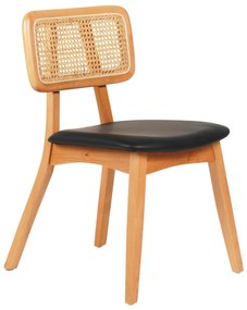 DINING CHAIR LUFFY  BEECH WOOD IN OAK COLOR-BLACK PU 47x60x80Hcm.