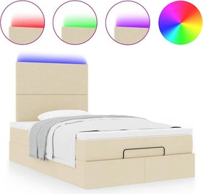 vidaXL Οθωμανικό κρεβάτι με στρώμα &amp; LEDs Cream 120x190cm ύφασμα