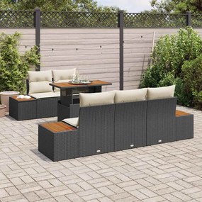 vidaXL Σέτ φαγητού για κήπο με μαξιλάρι 6 pcs Μαύρο και Μπεζ