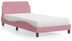 Κρεβάτι με Στρώμα Ροζ 100x200 εκ. Βελούδινο