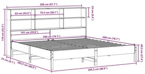 Κρεβάτι Βιβλιοθήκη Χωρίς Στρώμα 200x200 εκ Μασίφ Ξύλο Πεύκου - Καφέ