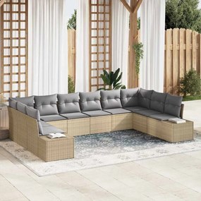 vidaXL Σετ Καναπέ Κήπου με μαξιλάρι 10 pcs Μπεζ Πολυ ράταν