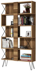 BOOKCASE MELAMINE  WALNUT COLOR-BLACK METALLIC LEGS 90x22x167,3Hcm.