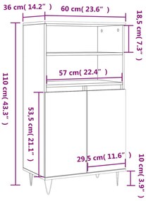 Ντουλάπι Γκρι Sonoma 60 x 36 x 110 εκ. από Επεξεργασμένο Ξύλο - Γκρι