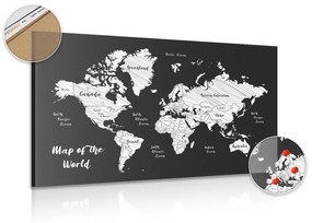 Εικόνα σε φελλό ενός ασπρόμαυρου μοναδικού παγκόσμιου χάρτη - 90x60  place