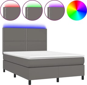 vidaXL Κρεβάτι Boxspring με Στρώμα &amp; LED Γκρι 140x200 εκ. Συνθ. Δέρμα