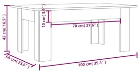 Τραπεζάκι Σαλονιού Γκρι Sonoma 100x60x42 εκ. Επεξεργασμένο Ξύλο - Γκρι