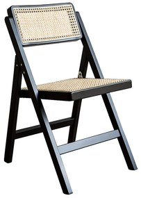 Καρέκλα Yoko pakoworld πτυσσόμενη μπεζ pvc rattan-μαύρο πόδι - Πολυπροπυλένιο - 167-000015