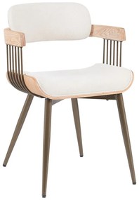 Πολυθρόνα Cameo pakoworld μέταλλο μπρονζέ-white-wash ξύλο-μπέζ ύφασμα 53x49.5x75.5εκ